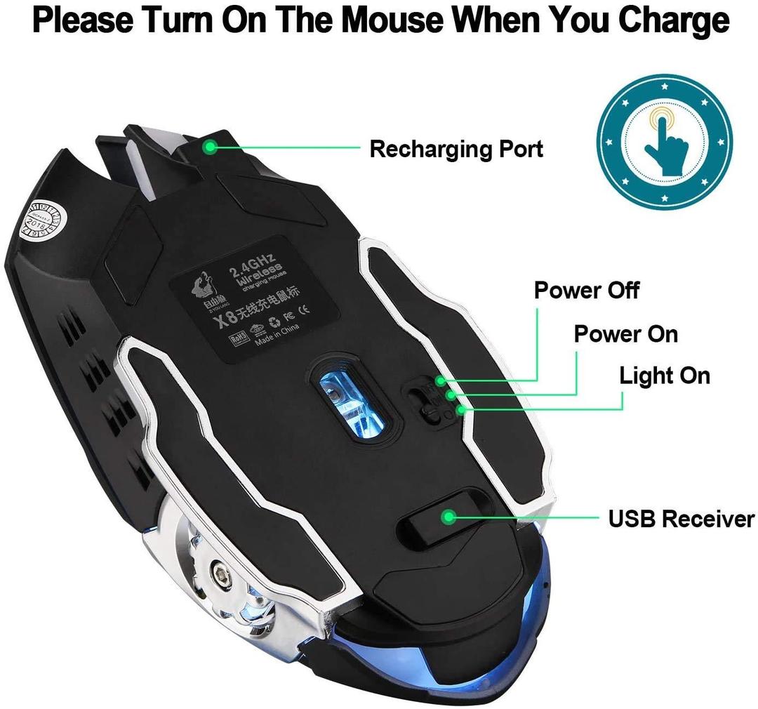 T2 Silent Wireless Gaming Mouse | Rechargeable USB-C Port