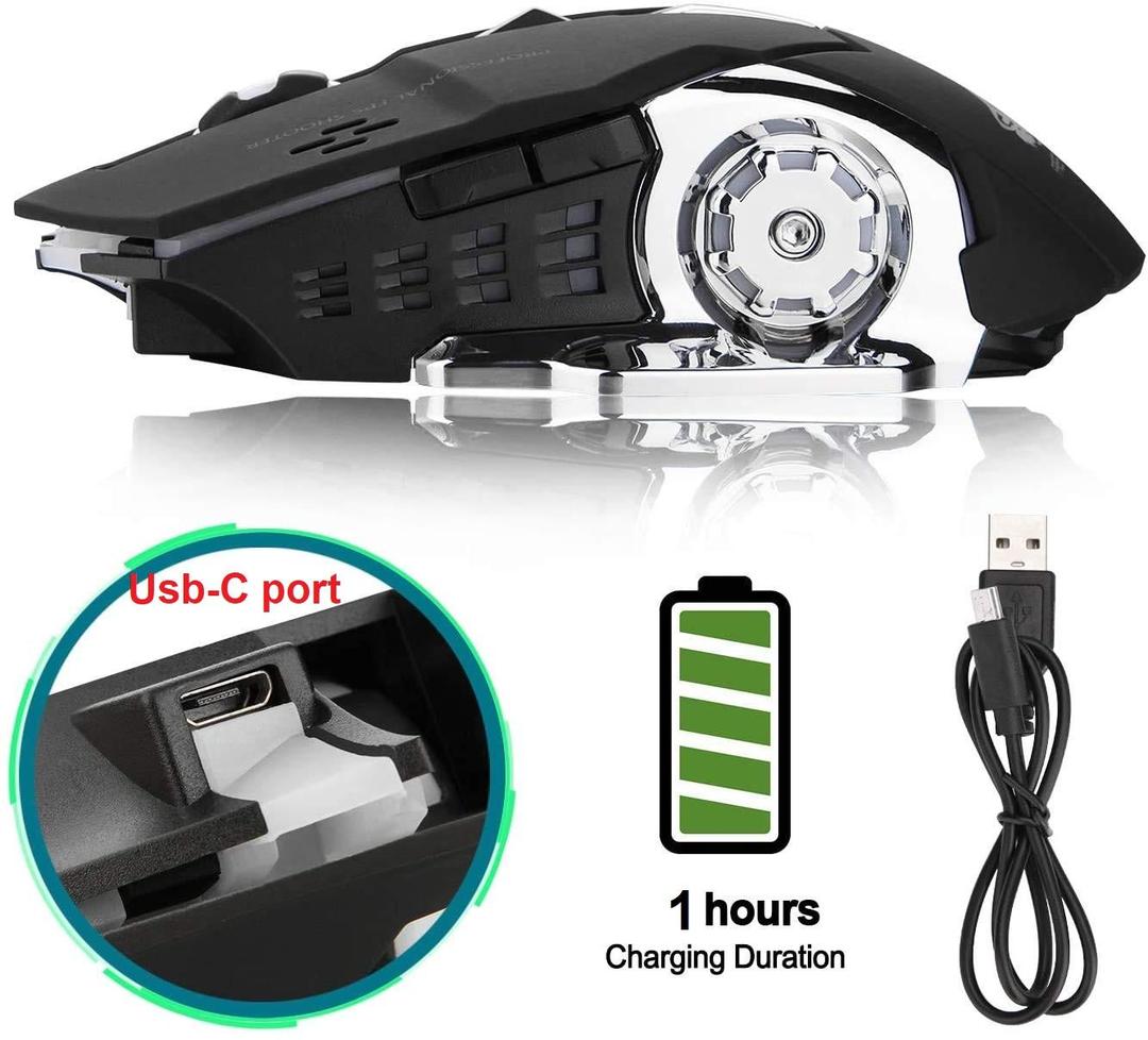 T2 Silent Wireless Gaming Mouse | Rechargeable USB-C Port