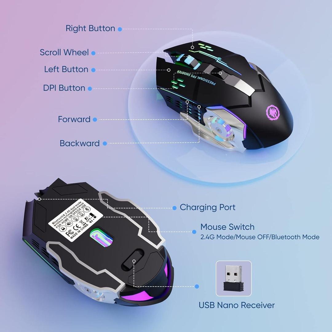 T2 Silent Wireless Gaming Mouse | Rechargeable USB-C Port