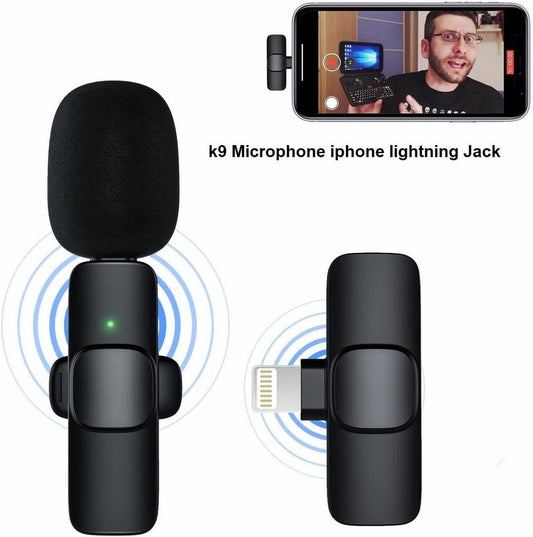 K9 Wireless Lavalier Microphone with Lightning Connector for iPhone iOS | Plug & Play Mic